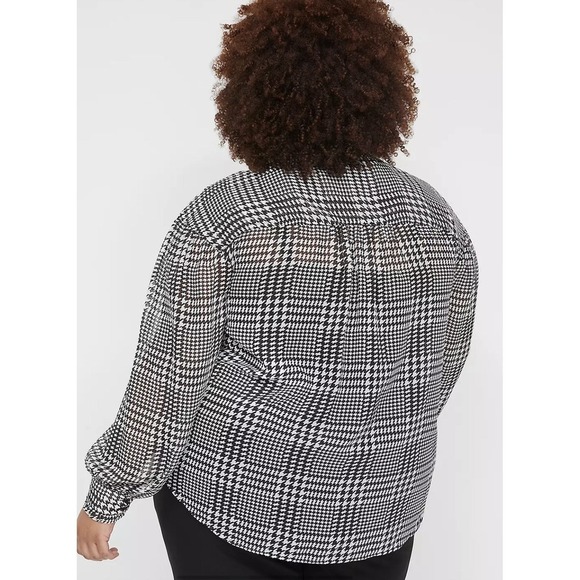 Lane Bryant Houndstooth Ruffle Button Down Chiffon Top Size 14 Black & White - Picture 2 of 12